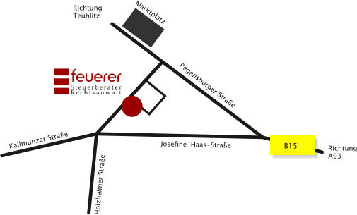 Marktplatz Richtung Teublitz B15 Richtung A93 Regensburger Straße Josefine-Haas-Straße Holzheimer Straße Kallmünzer Straße