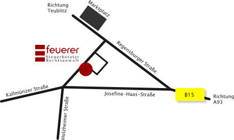 Marktplatz Richtung Teublitz B15 Richtung A93 Regensburger Straße Josefine-Haas-Straße Holzheimer Straße Kallmünzer Straße