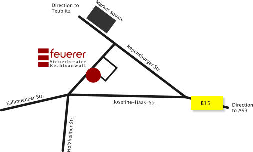 Market square Direction to Teublitz B15 Direction to A93 Regensburger Str. Josefine-Haas-Str. Holzheimer Str. Kallmuenzer Str.